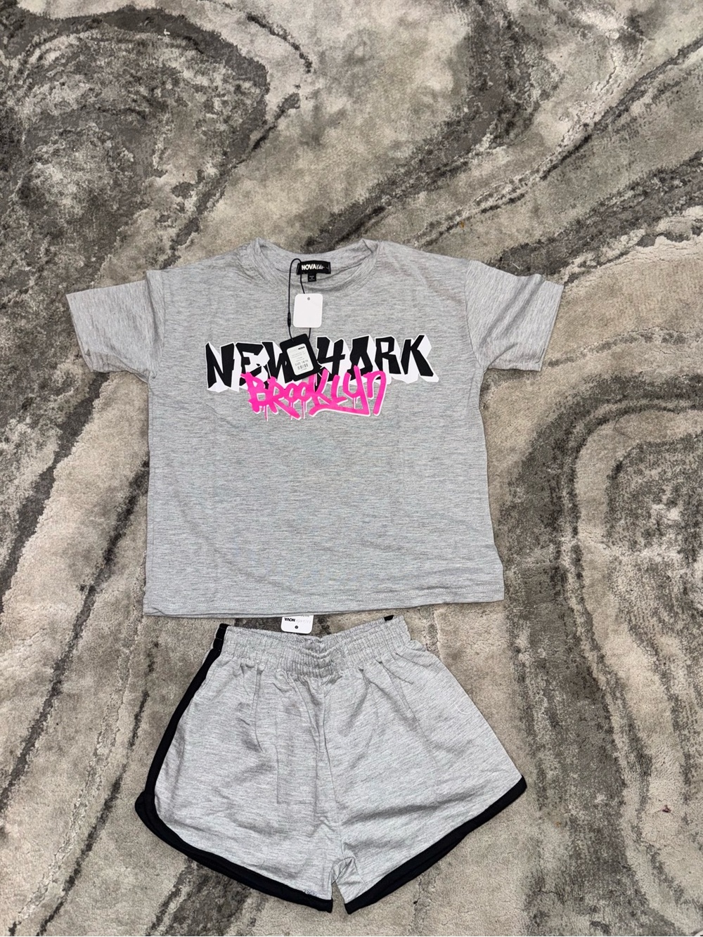 Fashion Nova Kids Gray Set with Pink & Black Graphic